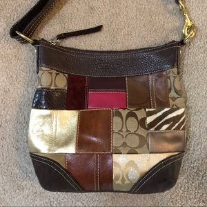 Brown Patchwork Coach Shoulder Bag